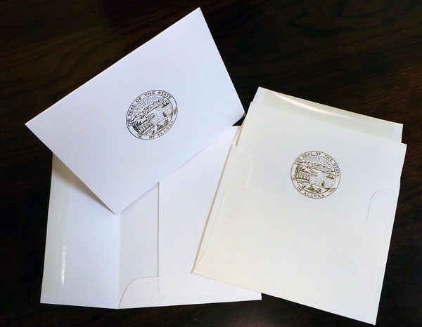 Ivory or white notecards for State of Alaska legislature stationery sets